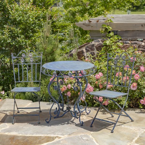 Copenhagen 1843 Three Piece Metal Bistro Set with Aster Flower Accents in Cobalt Blue
