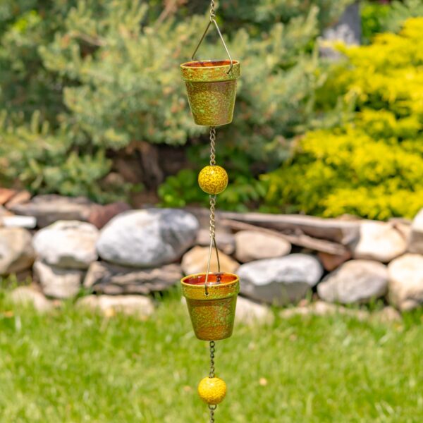76.75" Long Hand Painted Multicolor Porcelain Bucket Rain Chain "Viridis"