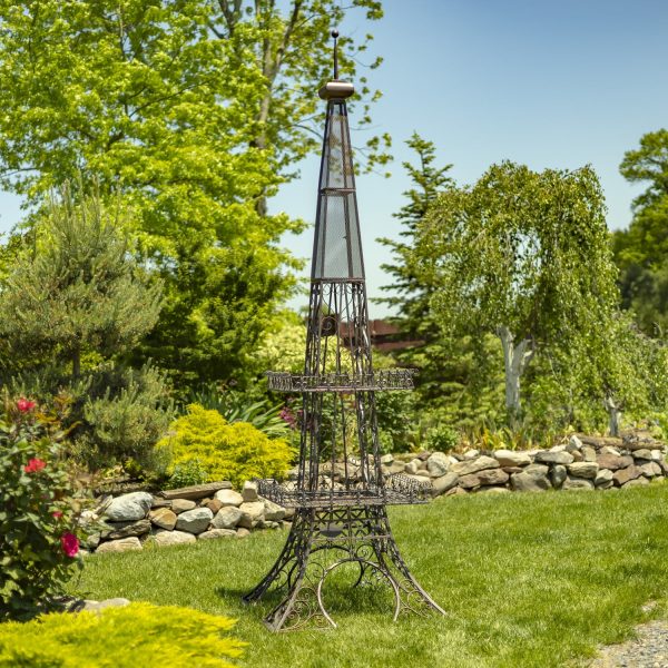10.6ft. Tall Eiffel Tower-Inspired Two-Tiered Metal Plant Stand in Copper Brown