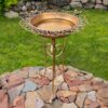26.6" Tall Gold Birdbath-Feeder with Decorative Trim