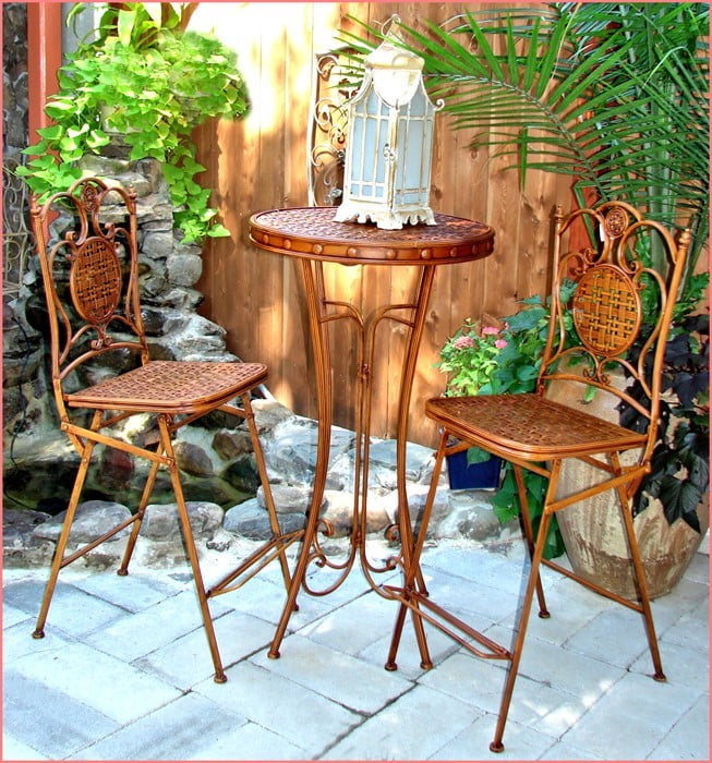 Tall Folding Woven Iron Bistro Bar Chair "Valiko" (Set of 2)
