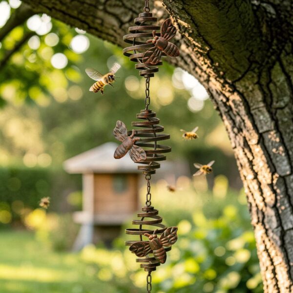 76" Long Antique Bronze Hanging Honeybee Rain Chain