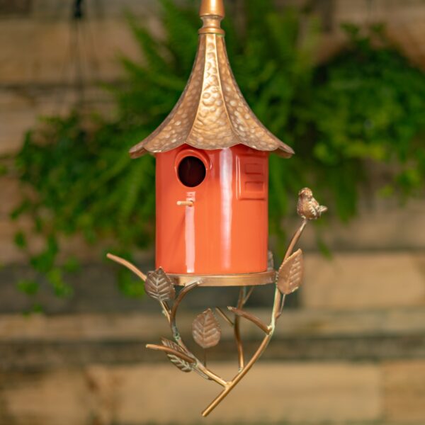 31" Long Metal & Orange Porcelain Hanging Birdhouse "Amsterdam"