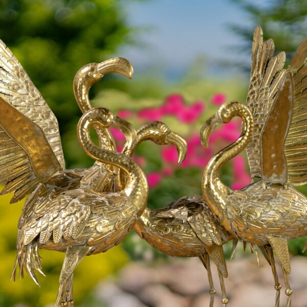 Set of 4 Metallic Gold Flamingo Garden Figurines