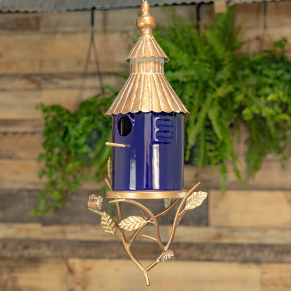 30.75" Long Metal & Cobalt Blue Porcelain Hanging Birdhouse "Cannes"