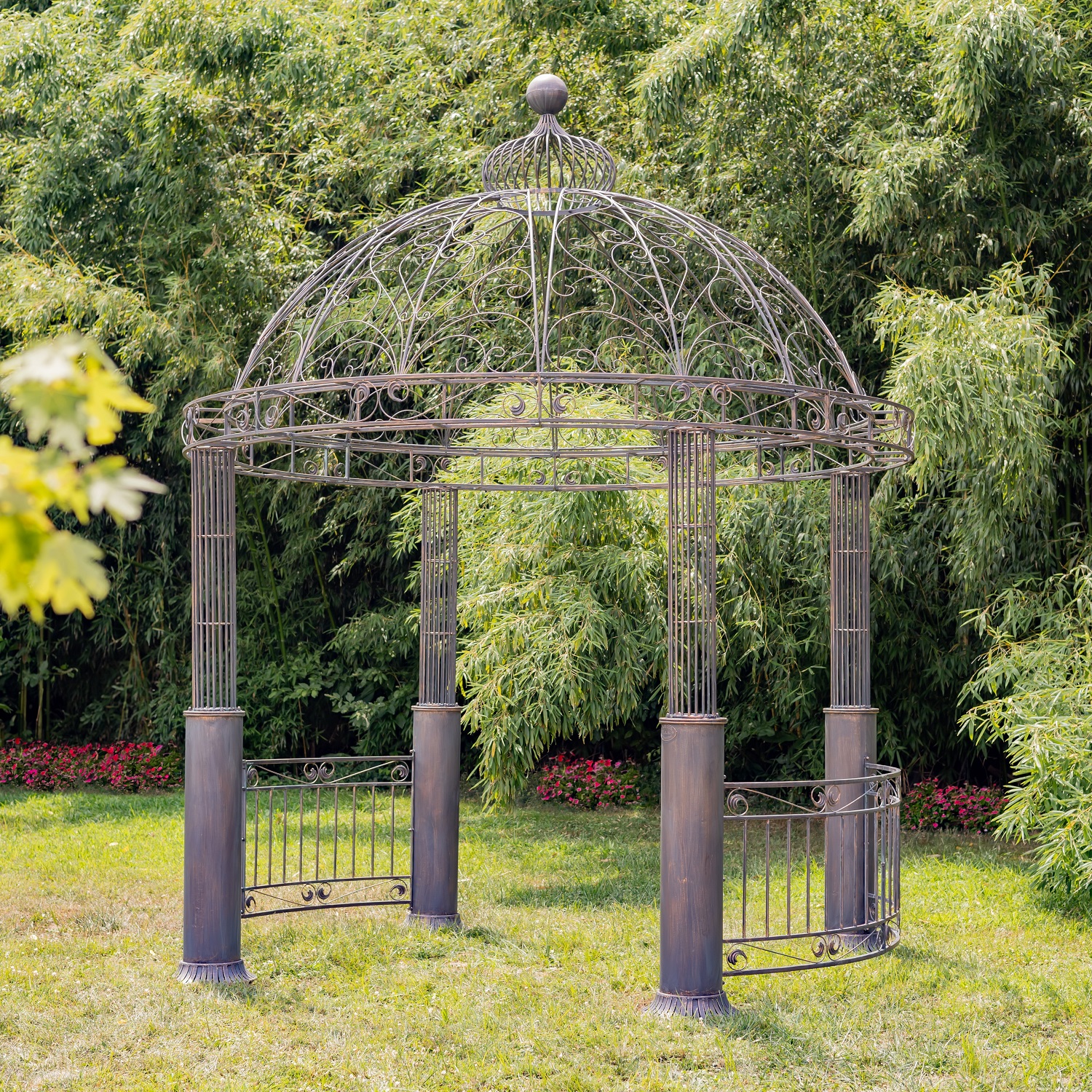 another view of 12.5 feet Tall Ornate Round Iron Garden Gazebo in Antique Bronze
