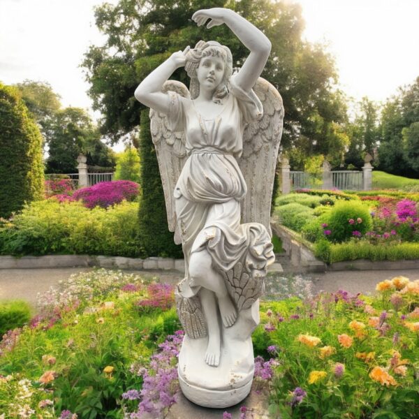 63" Tall Magnesium Angel Statue in Antique Grey "Farrah"