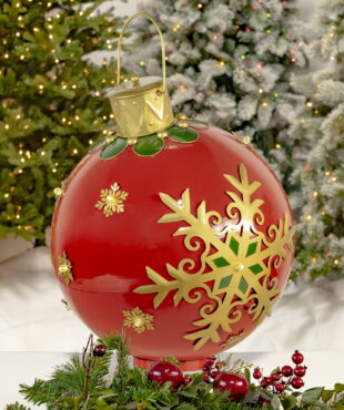 Large Red Christmas Ball with Gold Snowflake Design and LED Lights