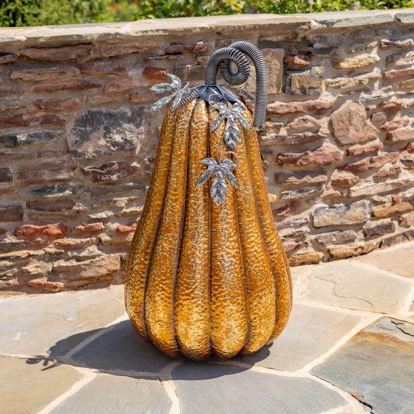 46" Tall Gold-Brushed Iron Pumpkin Decoration