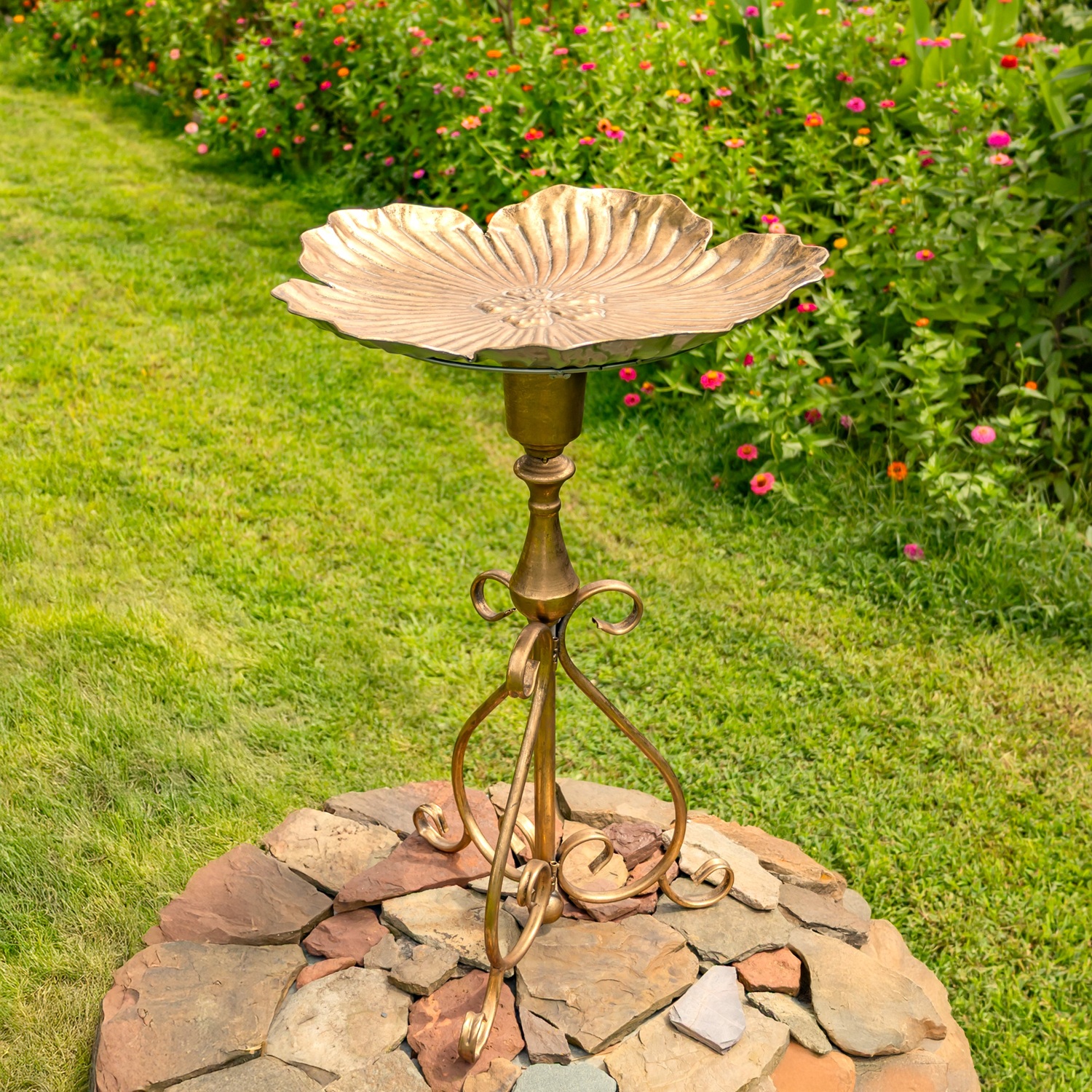 30.3" Tall Gold Birdbath-Feeder with Ornate Stand
