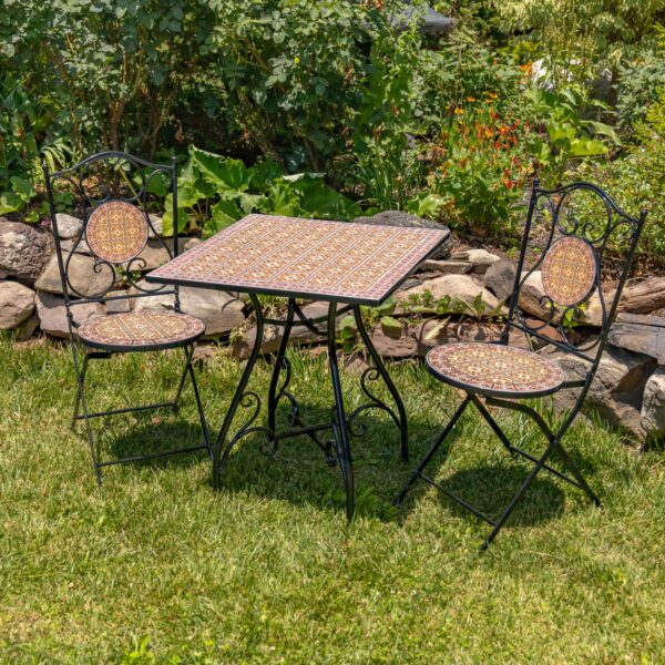 "Pelagia" Three Piece Square Mosaic Bistro Set - Tan/Yellow
