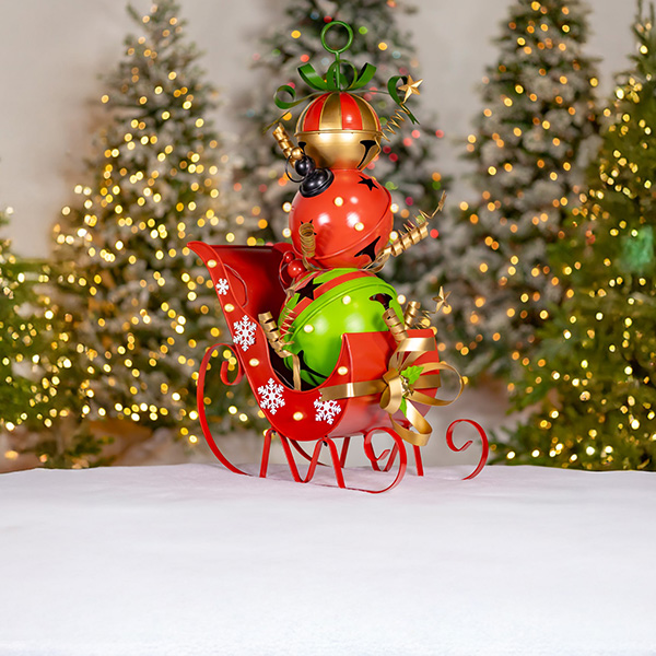 44In Tall Iron Christmas Sleigh with Giant Jingle Bells Medium