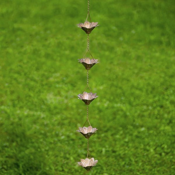 76 Long Iron Rain Chain with Daisies in Antique Copper