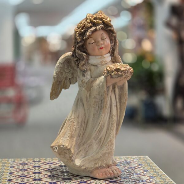 22" Tall Vintage-Style Sweet Angel Figurine with Flowers "Gloria"