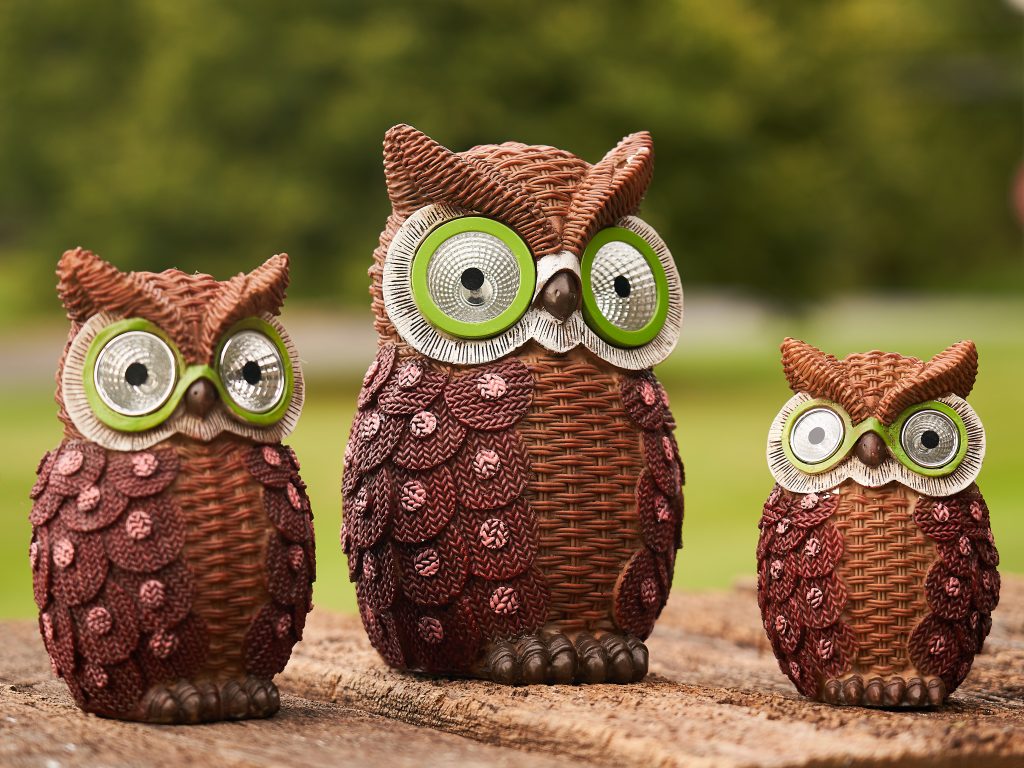 Set of 3 Solar Owls with Sweaters