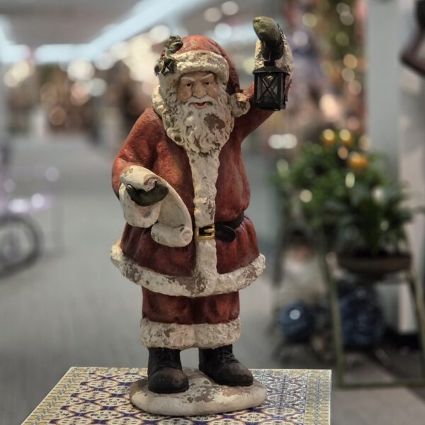 31" Tall Vintage Santa Figurine with Lantern & Scroll