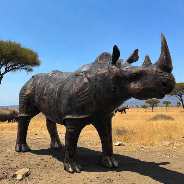57.5" Tall Large Rhinoceros Iron Garden Statue "Rumble"