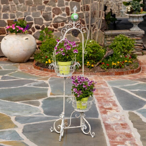 55" Tall Atlantis Collection Two-Tier Wire Basket Plant Stand – Antique Bronze "Plato" & Antique White "Poseidon"