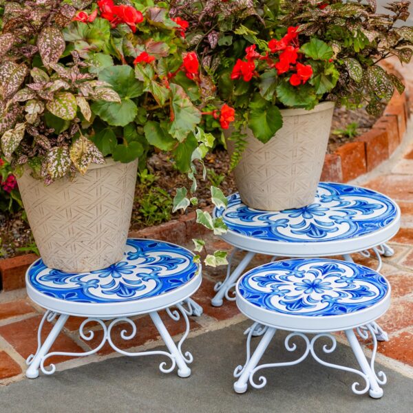 Catalonia Set of 3 Assorted Mosaic Plant Stands – Antique Bronze "Antigone," Antique White "Écusson" & Glossy Black "Trento"