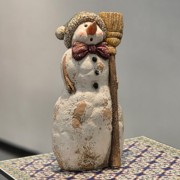 26" Tall Vintage-Style Snowman Figurine with Broom "Cold Hamels"