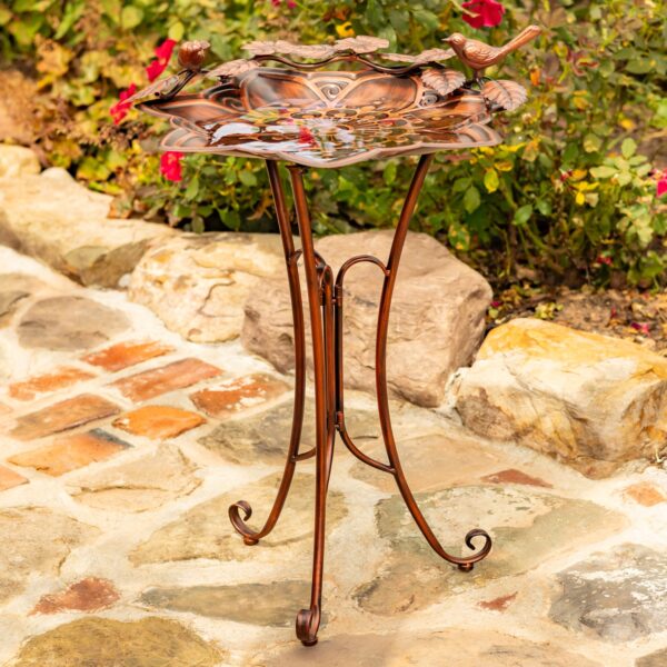 28" Tall Mandala-Shaped Iron Birdbath "Zina"