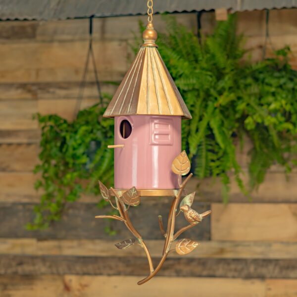 31" Long Metal & Pink Porcelain Hanging Birdhouse "Paris"