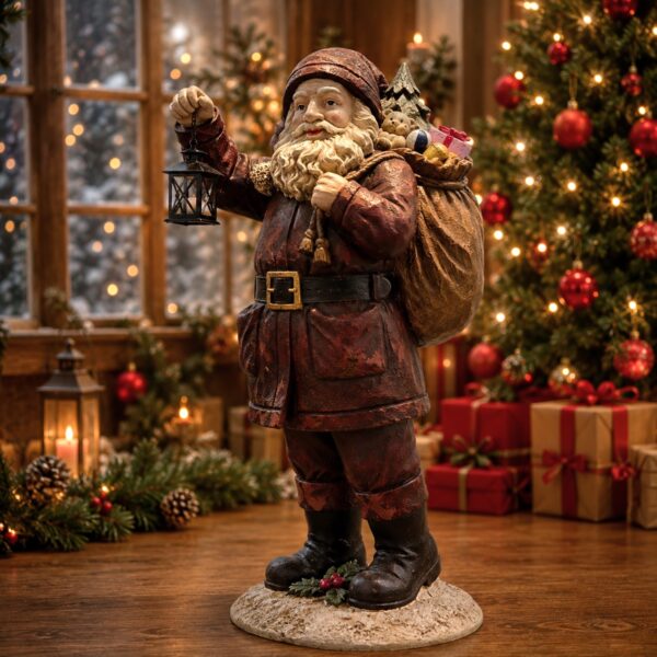 32" Tall Hand Painted Old World Santa Figurine with Lantern