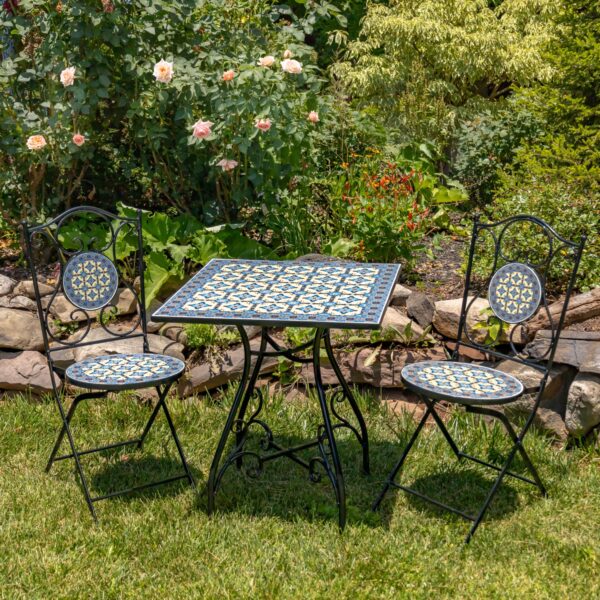 "Zinachka" Three Piece Square Mosaic Bistro Set - Light Blue/Yellow
