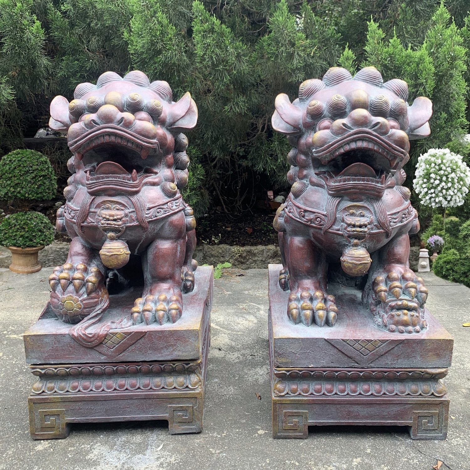 Set of 2 Magnesium Foo Dog Statues "Gan & An"