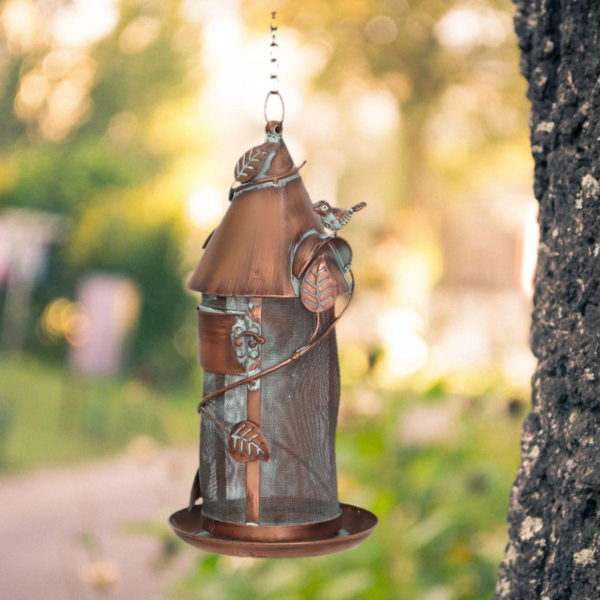 Hanging Iron Bird Feeder with Antique Copper Finish "Silo"