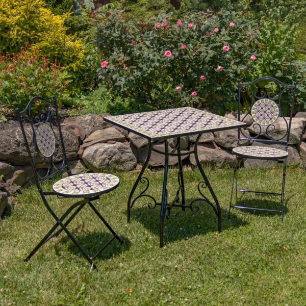 "Mary" Three Piece Square Mosaic Bistro Set - Navy/Yellow