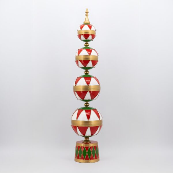 64.8" Tall Christmas Ornament Display Tower in Red, White, & Gold