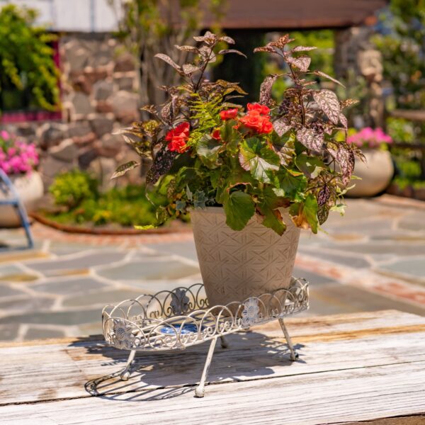 19.7" Montpellier Decorative Mosaic Plant Stand-Tray – Antique White "Écusson" & Antique Bronze "Antigone"