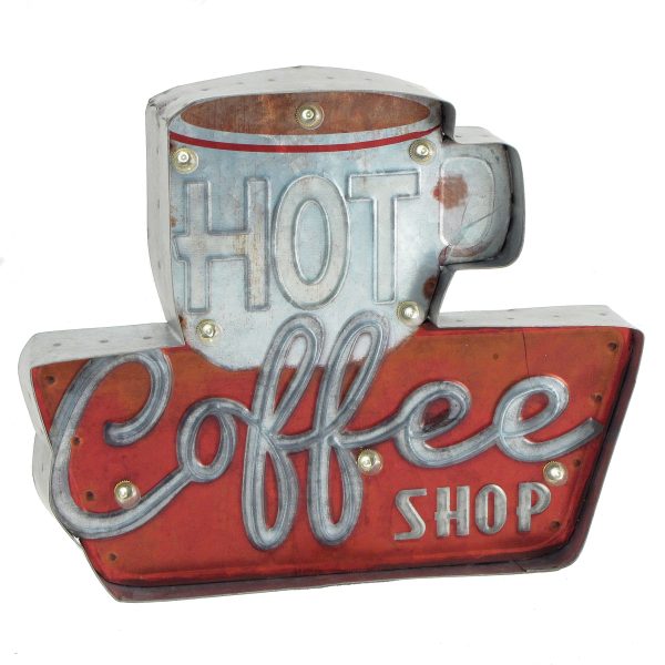 14" x 11.63" Light Up LED Hanging "HOT COFFEE" Metal Wall Hanging Sign