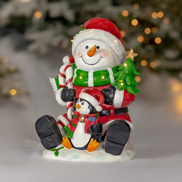13.5" Tall Light-up Snowman & Penguin Christmas Decoration "Polar Pals"