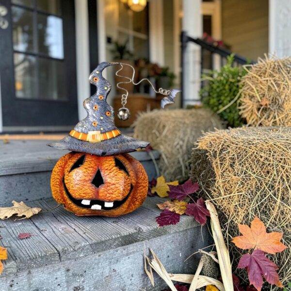 15.75" Tall Witch Hat Jack-O'-Lantern Halloween Figurine "Gideon Gourd"
