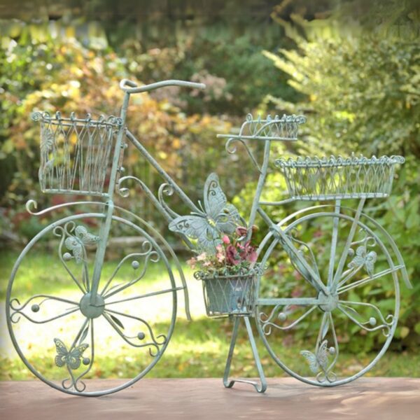Consistently selling out, this plant stand is crafted from quality iron to look like a real bicycle, yet the seat, front basket, back basket and what would be the pedals are all transformed into planters.