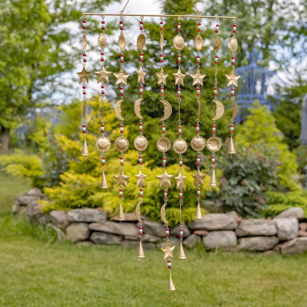 6 Assorted Gold Metal Curtain Wind Chimes with Dangling Bell Accents
