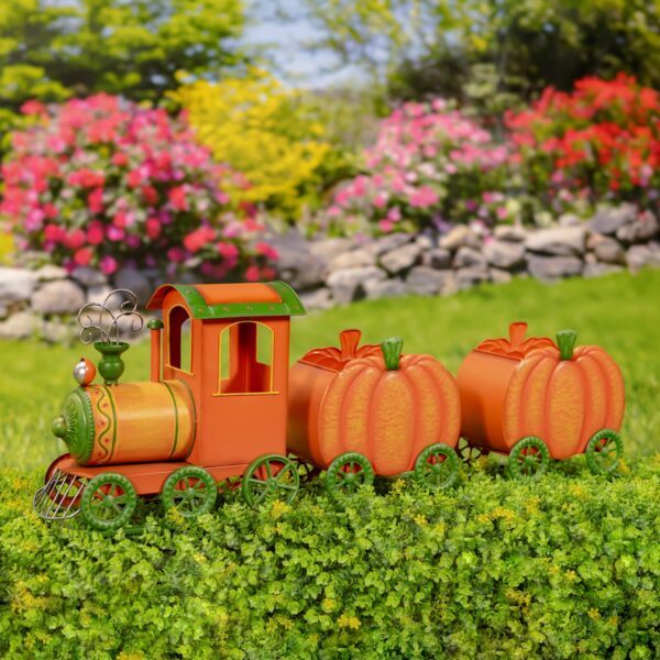 39.5" Long Iron Pumpkin Train with Two Carts Decoration "Pumpkin Express"