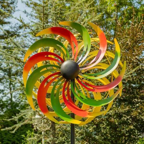 93" Tall Red, Green & Yellow Metal Windmill Stake "Adriana"