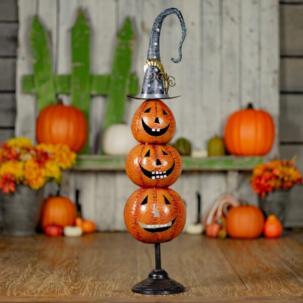 32.75" Tall Metal Jack-O'-Lantern Totem Tower Halloween Decoration