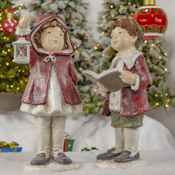 Two Children Wear Coats- Holding Book and Lantern