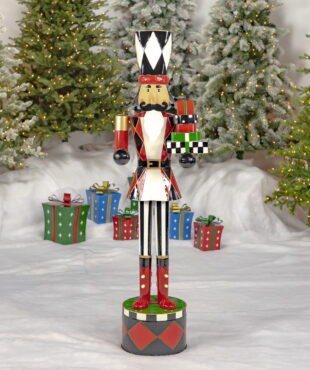 65 inch tall iron nutcracker soldier holding Christmas gifts with LED Lights
