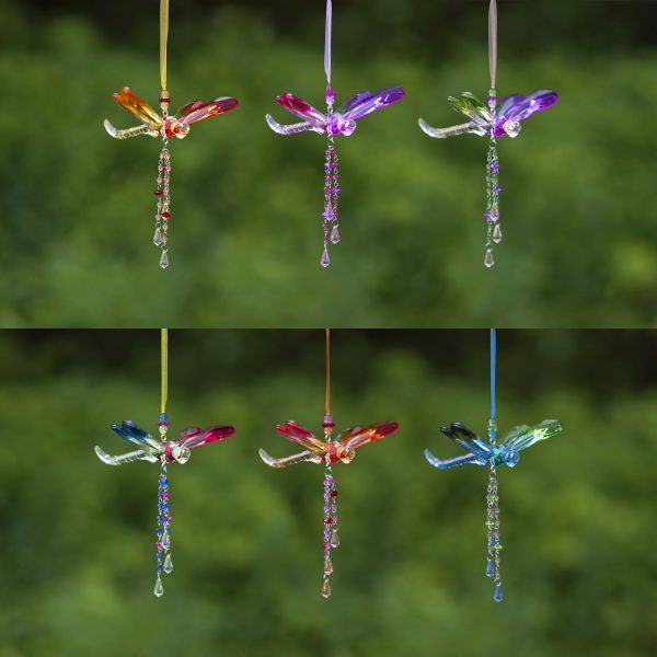 set of 6 three tone acrylic dagonflt ornaments with beaded tassel in 6 assorted colors