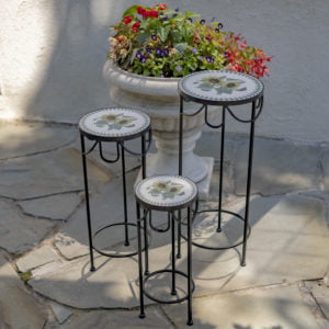 Small , Medium and Large Iron Plant Stands with Floral Design