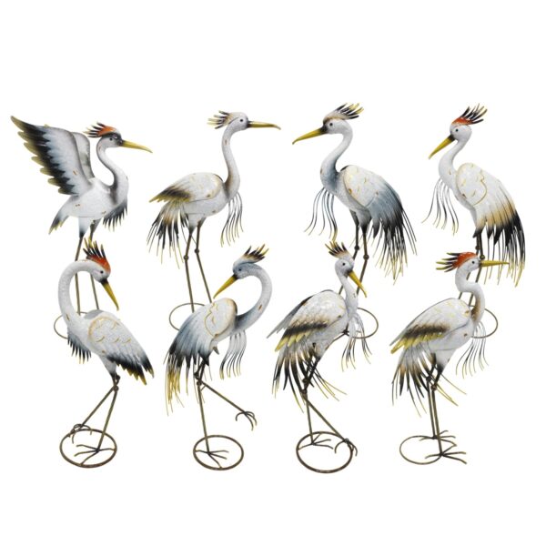 Set of 8 Assorted Tricolored Heron Metal Garden Figurines "Bell's Neck"