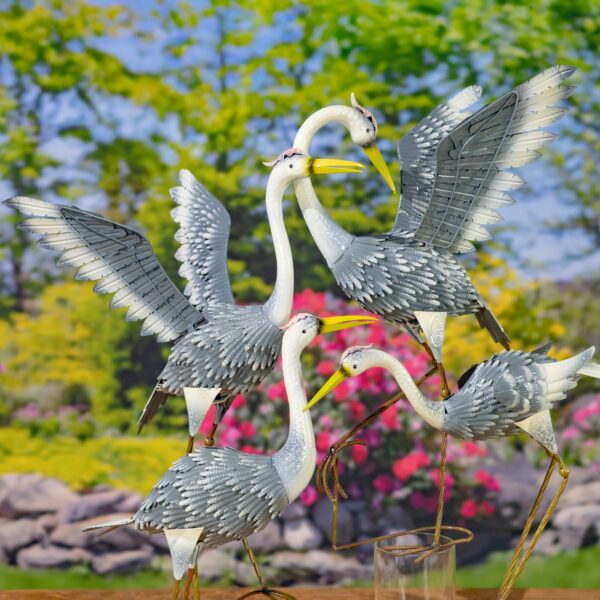 Set of 4 Assorted Great Blue Heron Metal Garden Figurines "Stony Island"