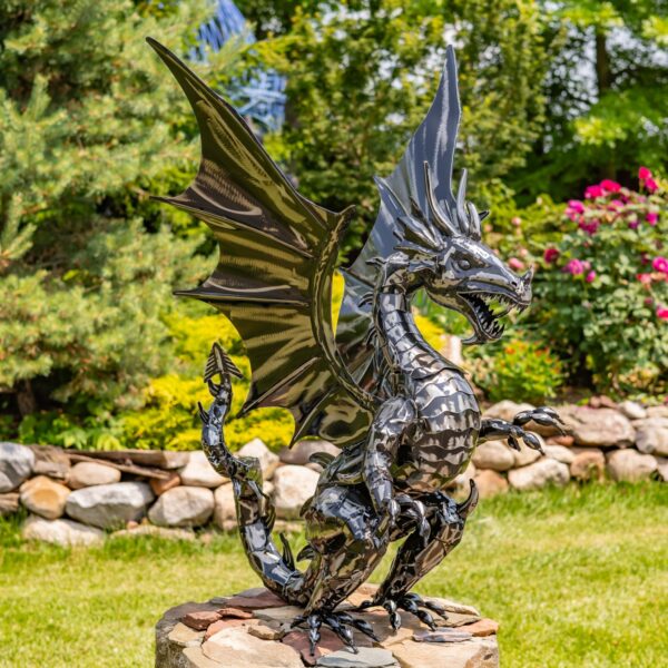 44" Tall Ferocious Metal Dragon Statue Standing Upright "Tarragon"