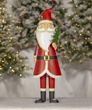 31 inch tall metal Santa Claus holding tree Christmas figurine