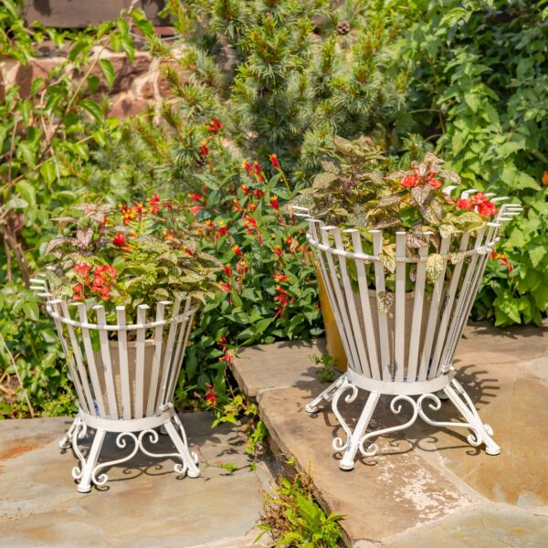 Montpellier Set of 2 Iron Mosaic Firewood Holders – Antique White "Écusson" & Antique Bronze "Antigone"